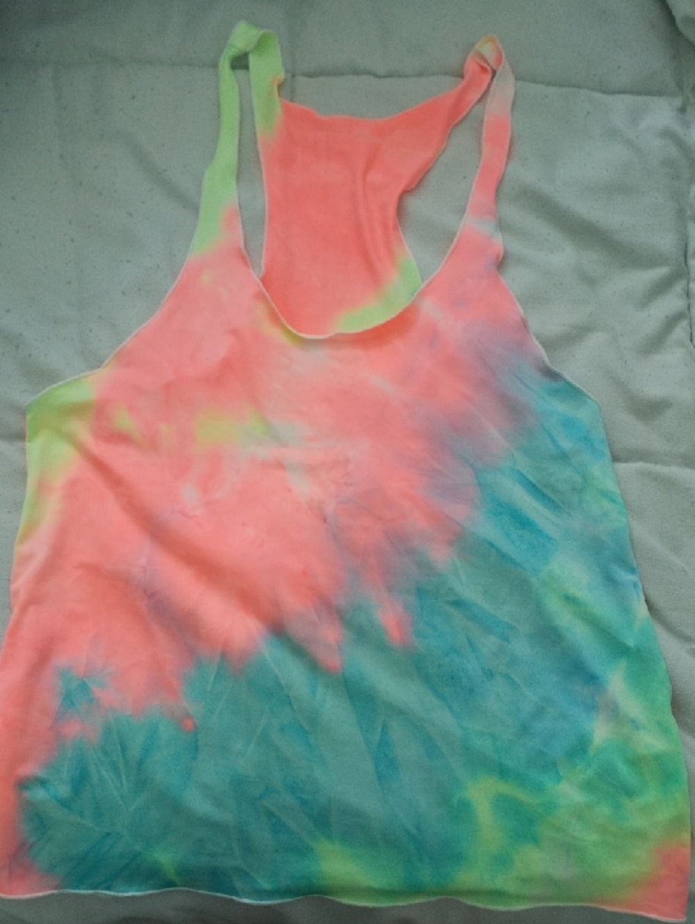 Men's Neon Tie-Dye Racerback Tank Top - Coral, Teal & Lime